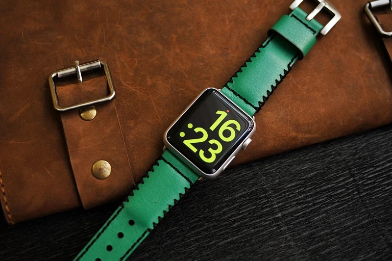 AWBF91 -D132-BLACK handgefertigt Vintage Leder Uhrenarmband incl. Lugs Adapter für Apple Watch 1 und 2 (oder Apple Watch Sport) 42mm oder 38mm – Bild 5